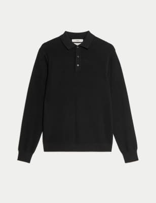 

Mens M&S Collection Cotton Rich Textured Knitted Polo Shirt - Black, Black