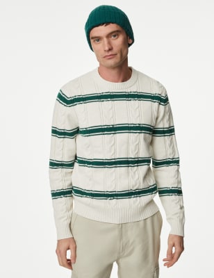 

Mens M&S Collection Cotton Blend Striped Textured Jumper - Ecru, Ecru