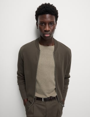 M&S Cotton Modal Blend Knitted Bomber - MREG - Black, Black
