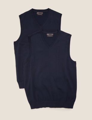 

Mens M&S Collection 2pk Pure Cotton Sleeveless Jumper - Navy, Navy