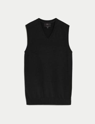 

Mens M&S Collection Pure Cotton Sleeveless Jumper - Black, Black