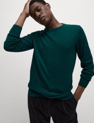 

M&S Collection Suéter 100 % algodón con cuello redondoMens - Evergreen, Evergreen