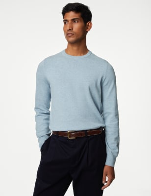 

Mens M&S Collection Pure Cotton Crew Neck Jumper - Pale Blue, Pale Blue