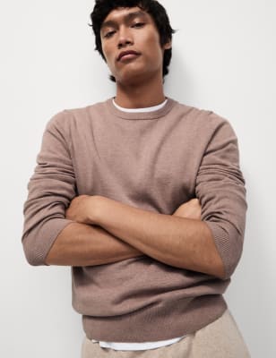 

Mens M&S Collection Pullover aus reiner Baumwolle mit Rundhalsausschnitt - Dusted Pink, Dusted Pink