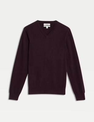 

Mens M&S Collection Pure Cotton V-Neck Knitted Jumper - Raisin, Raisin