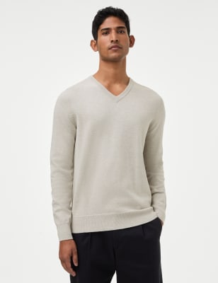 

Mens M&S Collection Strickpullover aus reiner Baumwolle mit V-Ausschnitt - Silver Grey, Silver Grey