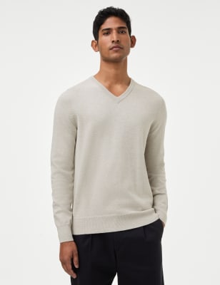 

Mens M&S Collection Pure Cotton V-Neck Knitted Jumper - Silver Grey, Silver Grey