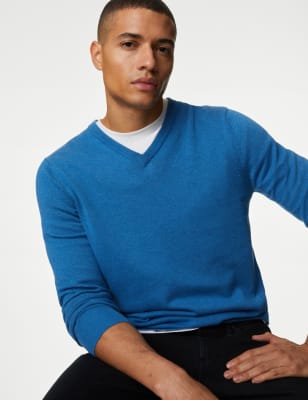 

Mens M&S Collection Pure Cotton V-Neck Knitted Jumper - Periwinkle, Periwinkle