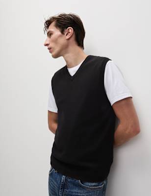 

Mens M&S Collection Pure Extra Fine Lambswool Sleeveless Jumper - Black, Black