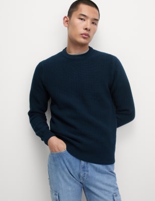 

Mens M&S Collection Lambswool Blend Textured Crew Neck Jumper - Navy, Navy