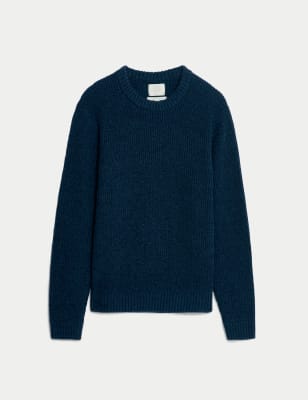 

Mens M&S Collection Lambswool Blend Textured Crew Neck Jumper - Navy, Navy