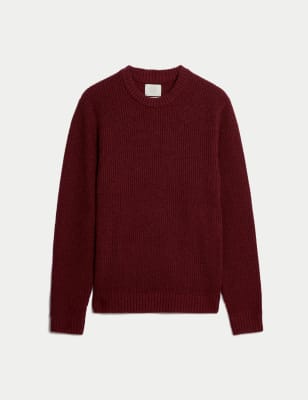 

Mens M&S Collection Lambswool Blend Textured Crew Neck Jumper - Bordeaux, Bordeaux