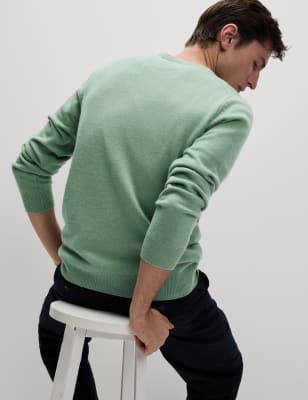 

Mens M&S Collection Pullover mit Rundhalsausschnitt aus besonders feiner, reiner Schurwolle - Pale Green, Pale Green