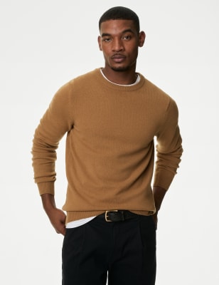

Mens M&S Collection Pure Extra Fine Lamsbwool Crew Neck Jumper - Camel, Camel