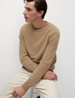 

Mens M&S Collection Pure Extra Fine Lamsbwool Crew Neck Jumper - Neutral Brown, Neutral Brown