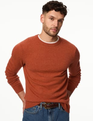 

Mens M&S Collection Pure Extra Fine Lamsbwool Crew Neck Jumper - Burnt Orange, Burnt Orange