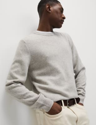 

Mens M&S Collection Pullover mit Rundhalsausschnitt aus besonders feiner, reiner Schurwolle - Light Grey, Light Grey