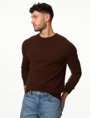 

Mens M&S Collection Pure Extra Fine Lambswool Crew Neck Jumper - Brandy, Brandy
