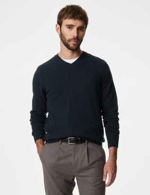 

Mens M&S Collection Pure Extra Fine Lamsbwool V-Neck Jumper - Dark Navy, Dark Navy