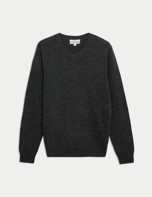 

Mens M&S Collection Pullover mit V-Ausschnitt aus besonders feiner, reiner Lammwolle - Charcoal, Charcoal