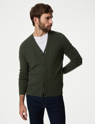 

Mens M&S Collection Extra Fine Lambswool Rich V-Neck Cardigan - Khaki, Khaki