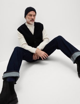 

Mens M&S Collection Strickweste mit hohem Lammwollanteil - Dark Navy, Dark Navy