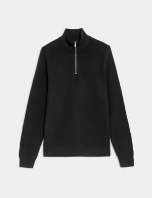 

Mens M&S Collection Cotton Blend Ribbed Funnel Neck Jumper - Black, Black