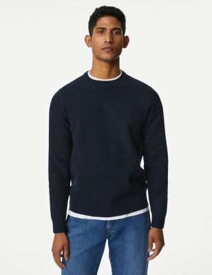 

Mens M&S Collection Cotton Blend Textured Crew Neck Jumper - Dark Navy, Dark Navy