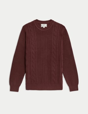 

Mens M&S Collection Cotton Blend Textured Crew Neck Jumper - Wine, Wine