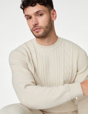 

Mens M&S Collection Cotton Blend Textured Crew Neck Jumper - Ecru, Ecru