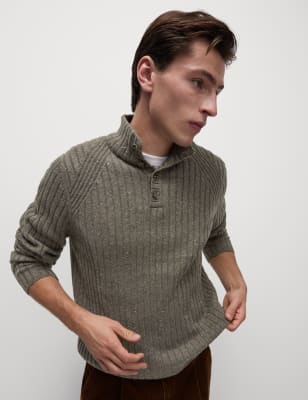 

Mens M&S Collection Lambswool Blend Ribbed Funnel Neck Jumper - Neutral, Neutral