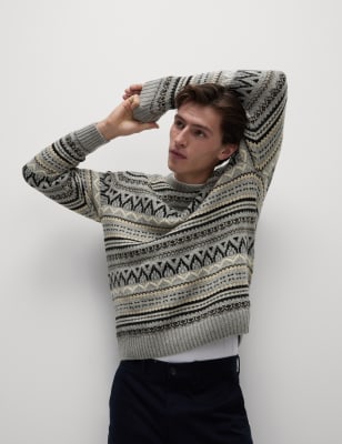 

Mens M&S Collection Lambswool Blend Fair Isle Crew Neck Jumper - Multi/Neutral, Multi/Neutral