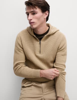 

Mens M&S Collection Gestrickter Hoodie mit hohem Baumwollanteil und Wolle - Sand, Sand