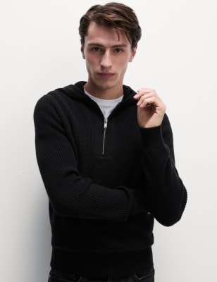 

Mens M&S Collection Cotton Rich Knitted Hoodie with Wool - Black, Black