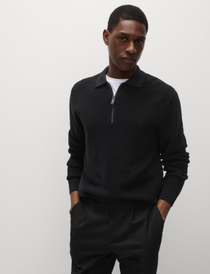 

Mens M&S Collection Cotton Rich Knitted Polo Shirt - Black, Black