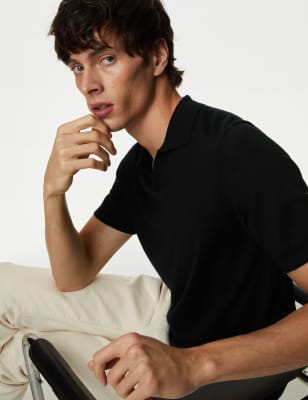 

Mens Autograph Pure Extra Fine Merino Wool Knitted Polo Shirt - Black, Black