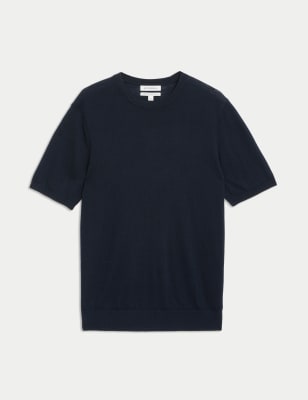 

Autograph Camiseta de punto 100% lana de merino extrafinaMens - Navy, Navy