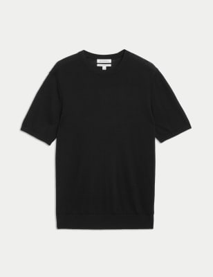 

Mens Autograph Pure Extra Fine Merino Wool Knitted T-Shirt - Black, Black