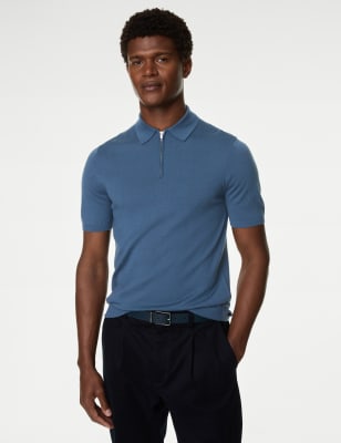 

Mens Autograph Pure Extra Fine Merino Wool Knitted Polo Shirt - Air Force Blue, Air Force Blue
