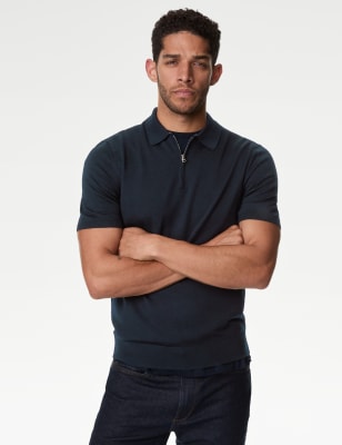 

Mens Autograph Pure Extra Fine Merino Wool Knitted Polo Shirt - Navy, Navy