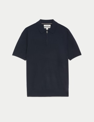 

Mens Autograph Pure Extra Fine Merino Wool Knitted Polo Shirt - Navy, Navy