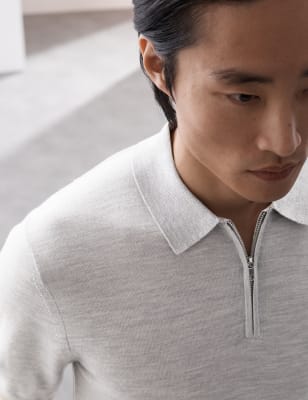 

Autograph Polo de punto 100 % lana merino extrafinaMens - Silver Grey, Silver Grey
