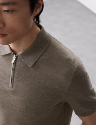 

Mens Autograph Gestricktes Poloshirt aus reiner, extrafeiner Merinowolle - Neutral, Neutral