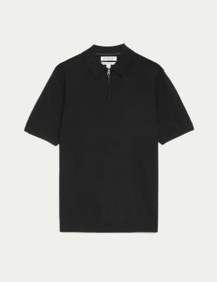 

Mens Autograph Pure Extra Fine Merino Wool Knitted Polo Shirt - Black, Black