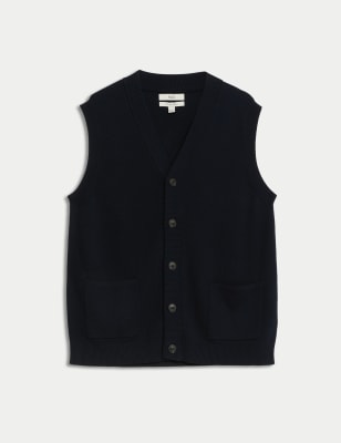 

Mens M&S Collection Cotton Rich Textured V-Neck Knitted Waistcoat - Navy, Navy