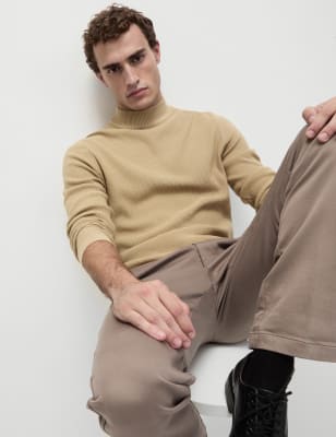

M&S Collection Suéter texturizado de algodón de cuello alto con modalMens - Neutral, Neutral