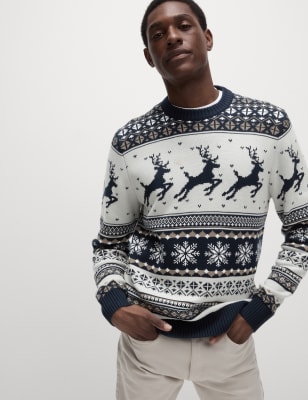 

Mens M&S Collection Pure Cotton Fair Isle Christmas Jumper - Navy Mix, Navy Mix