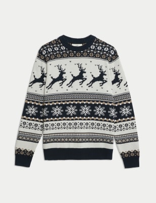 

Mens M&S Collection Pure Cotton Fair Isle Christmas Jumper - Navy Mix, Navy Mix