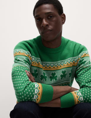 

Mens M&S Collection Weihnachts-Pulli mit Rundhalsausschnitt „Irland“ - Green Mix, Green Mix