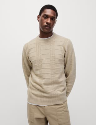 

Mens M&S Collection Textured Crew Neck Jumper - Ecru, Ecru